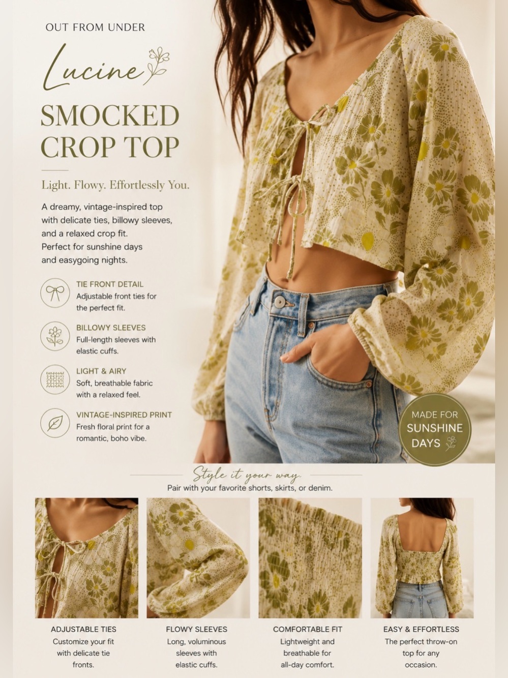 Urban outfitters out from under Lucine lightweight cotton floral blouse